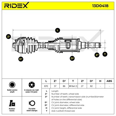 Antriebswelle RIDEX 13D0418 13D0418 - foto 6