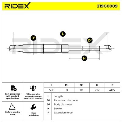 Gasfeder, Koffer-/Laderaum RIDEX 219G0009 219G0009 - foto 7