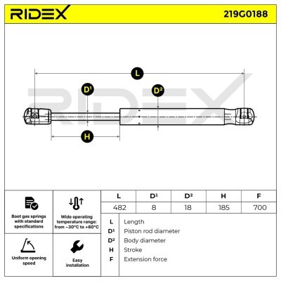 Gasfeder, Koffer-/Laderaum RIDEX 219G0188 219G0188 - foto 7