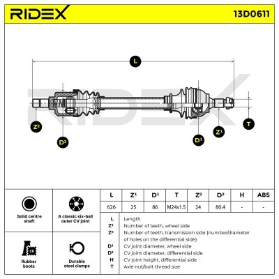 Antriebswelle RIDEX 13D0611 13D0611 - foto 7