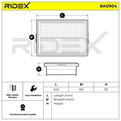 Luftfilter RIDEX 8A0904 8A0904 - foto 6