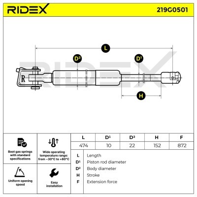 Gasfeder, Koffer-/Laderaum RIDEX 219G0501 219G0501 - foto 2