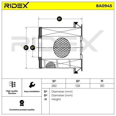 Luftfilter RIDEX 8A0945 8A0945 - foto 7