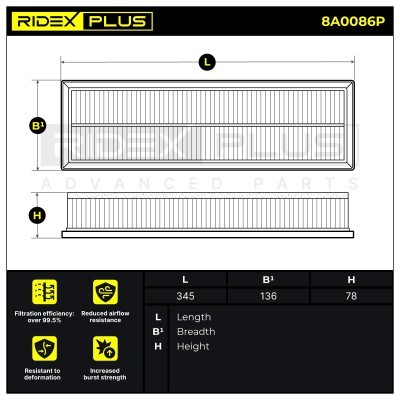 Luftfilter RIDEX 8A0086P 8A0086P - foto 7