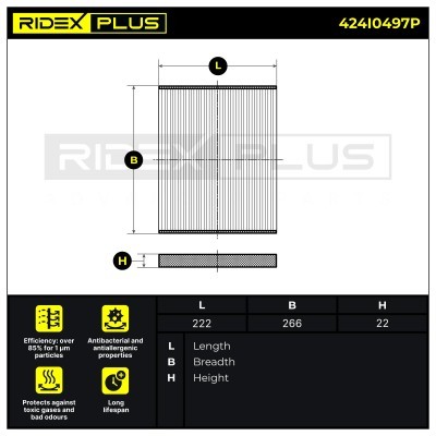 Filter, Innenraumluft RIDEX 424I0497P 424I0497P - foto 6