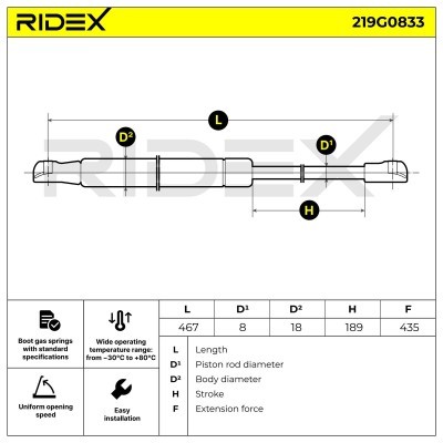 Gasfeder, Koffer-/Laderaum RIDEX 219G0833 219G0833 - foto 7