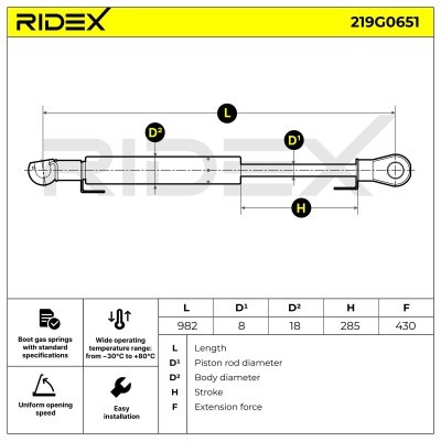 Gasfeder, Koffer-/Laderaum RIDEX 219G0651 219G0651 - foto 6