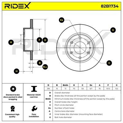 Bremsscheibe RIDEX 82B1734 82B1734 - foto 7