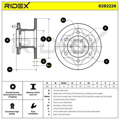 Bremsscheibe RIDEX 82B2228 82B2228 - foto 7