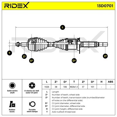 Antriebswelle RIDEX 13D0701 13D0701 - foto 7