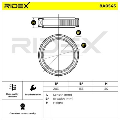 Luftfilter RIDEX 8A0545 8A0545 - foto 7