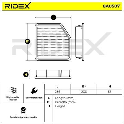 Luftfilter RIDEX 8A0507 8A0507 - foto 6