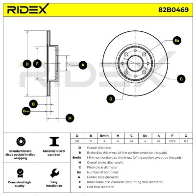 Bremsscheibe RIDEX 82B0469 82B0469 - foto 3