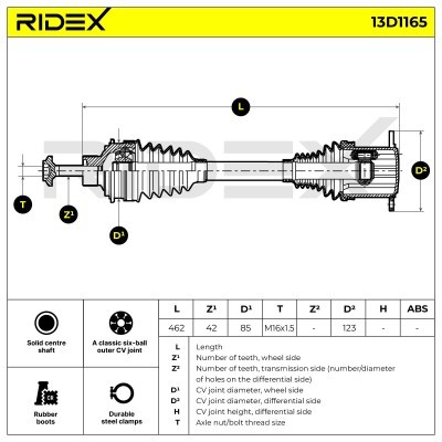 Antriebswelle RIDEX 13D1165 13D1165 - foto 2