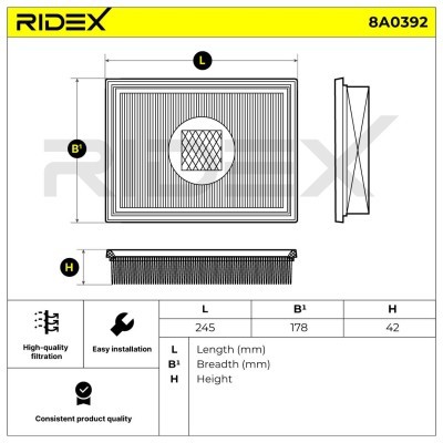 Luftfilter RIDEX 8A0392 8A0392 - foto 6