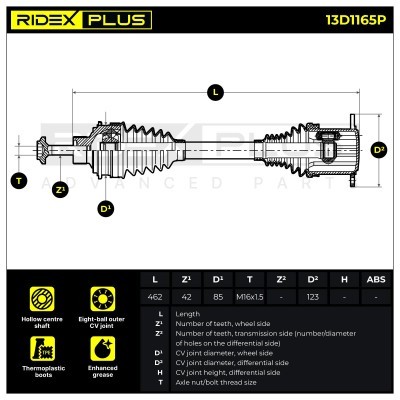 Antriebswelle RIDEX 13D1165P 13D1165P - foto 9