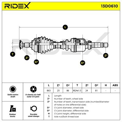 Antriebswelle RIDEX 13D0610 13D0610 - foto 7