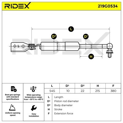 Gasfeder, Koffer-/Laderaum RIDEX 219G0534 219G0534 - foto 7