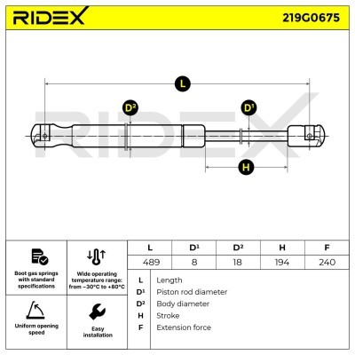 Gasfeder, Koffer-/Laderaum RIDEX 219G0675 219G0675 - foto 6