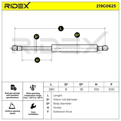 Gasfeder, Koffer-/Laderaum RIDEX 219G0625 219G0625 - foto 7