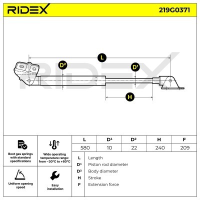 Gasfeder, Koffer-/Laderaum RIDEX 219G0371 219G0371 - foto 3