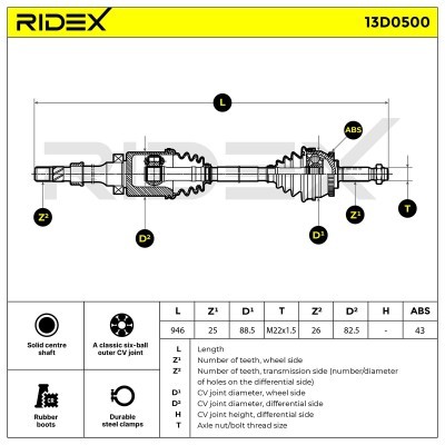 Antriebswelle RIDEX 13D0500 13D0500 - foto 7