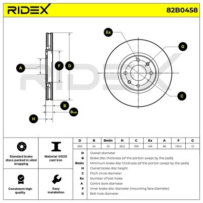 Bremsscheibe RIDEX 82B0458 82B0458 - foto 6