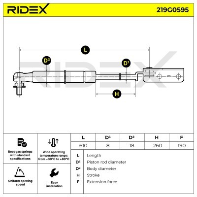 Gasfeder, Koffer-/Laderaum RIDEX 219G0595 219G0595 - foto 2