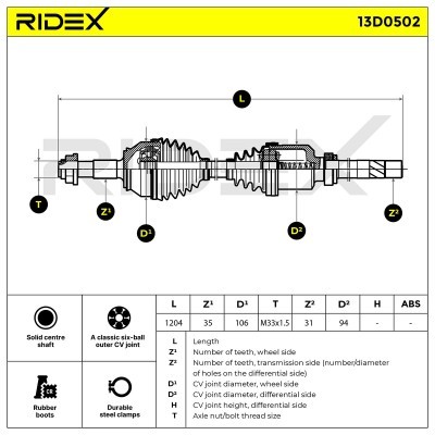 Antriebswelle RIDEX 13D0502 13D0502 - foto 7