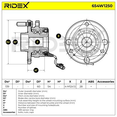 Radlager RIDEX 654W1250 654W1250 - foto 6