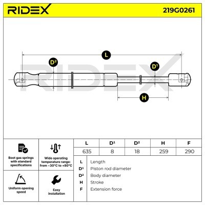 Gasfeder, Koffer-/Laderaum RIDEX 219G0261 219G0261 - foto 11