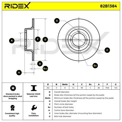 Bremsscheibe RIDEX 82B1384 82B1384 - foto 6