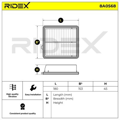 Luftfilter RIDEX 8A0568 8A0568 - foto 6