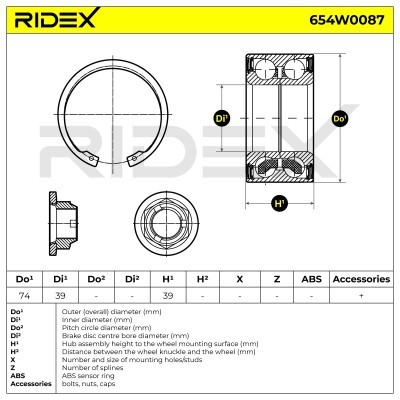 Radlager RIDEX 654W0087 654W0087 - foto 2