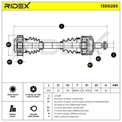 Antriebswelle RIDEX 13D0265 13D0265 - foto 6