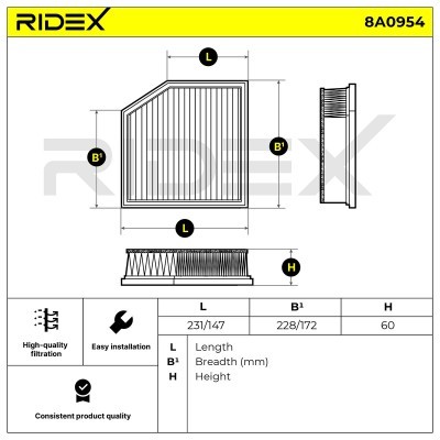 Luftfilter RIDEX 8A0954 8A0954 - foto 6
