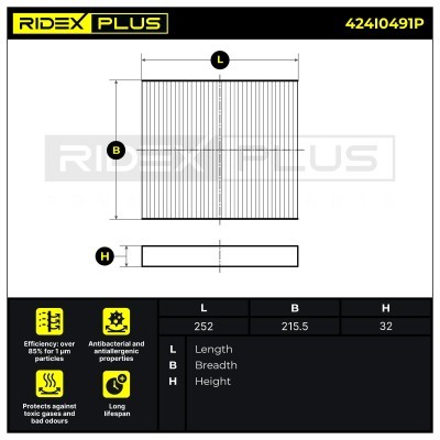 Filter, Innenraumluft RIDEX 424I0491P 424I0491P - foto 7