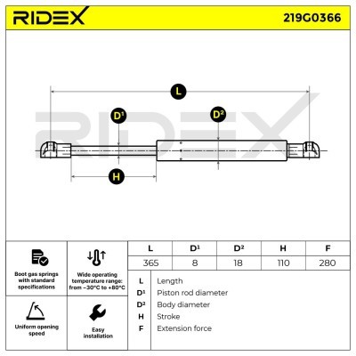 Gasfeder, Koffer-/Laderaum RIDEX 219G0366 219G0366 - foto 7