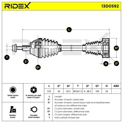 Antriebswelle RIDEX 13D0592 13D0592 - foto 6