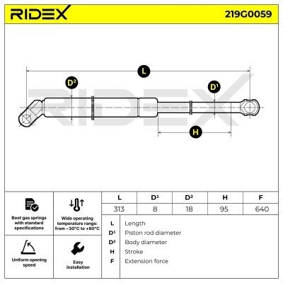 Gasfeder, Koffer-/Laderaum RIDEX 219G0059 219G0059 - foto 7
