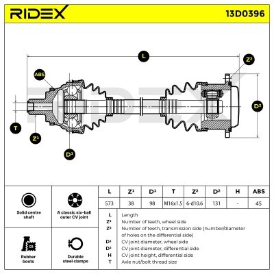 Antriebswelle RIDEX 13D0396 13D0396 - foto 7