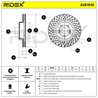 Bremsscheibe RIDEX 82B1836 82B1836 - foto 7