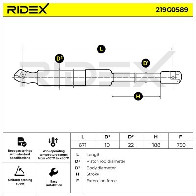 Gasfeder, Koffer-/Laderaum RIDEX 219G0589 219G0589 - foto 6