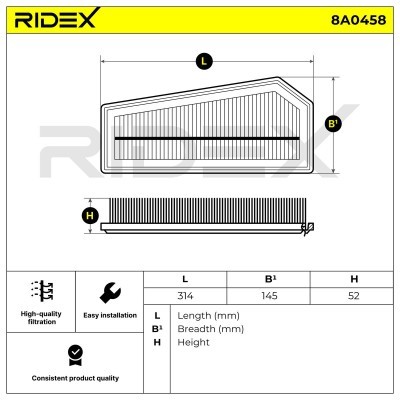 Luftfilter RIDEX 8A0458 8A0458 - foto 4