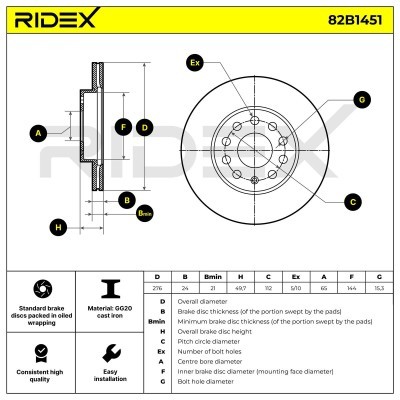 Bremsscheibe RIDEX 82B1451 82B1451 - foto 7