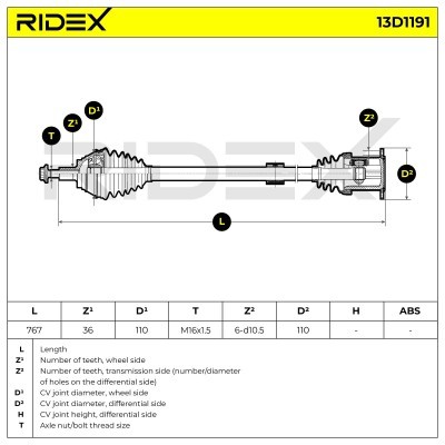 Antriebswelle RIDEX 13D1191 13D1191 - foto 7