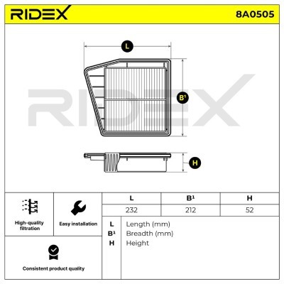 Luftfilter RIDEX 8A0505 8A0505 - foto 6