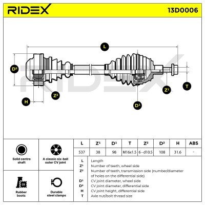Antriebswelle RIDEX 13D0006 13D0006 - foto 5
