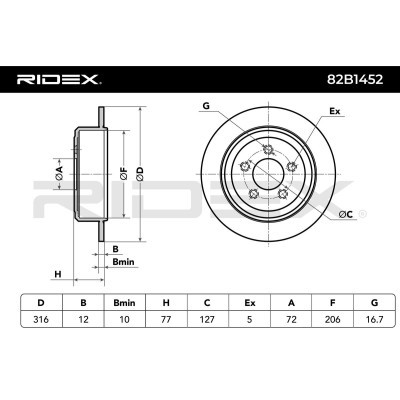 Bremsscheibe RIDEX 82B1452 82B1452 - foto 9