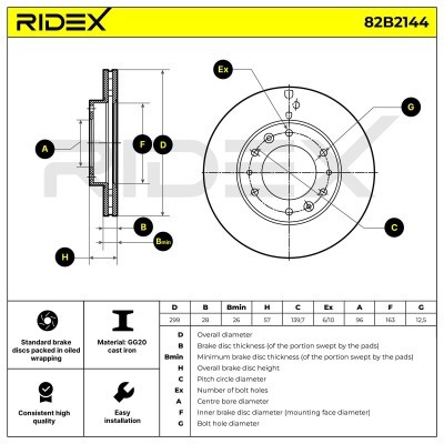 Bremsscheibe RIDEX 82B2144 82B2144 - foto 6